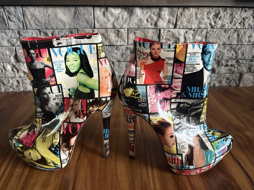 Platform Heels Colorful Icon Magazine Collage Women’s Size 7 Rare No Box
